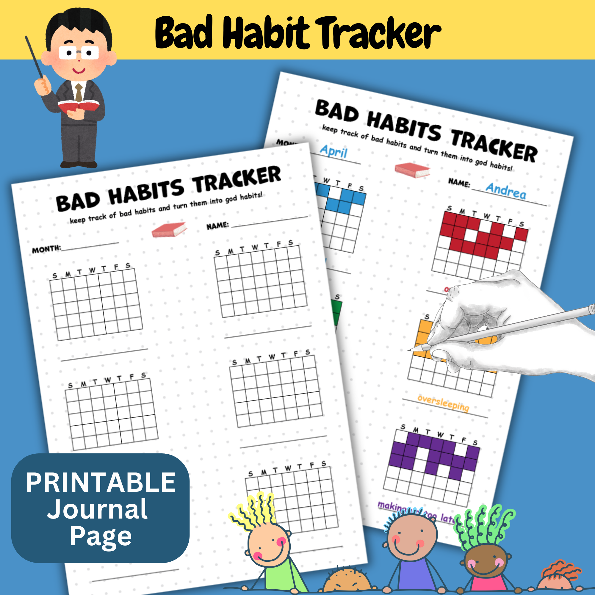 Printable Monthly Bad habits tracker Habits Template Goal Tracking Printable