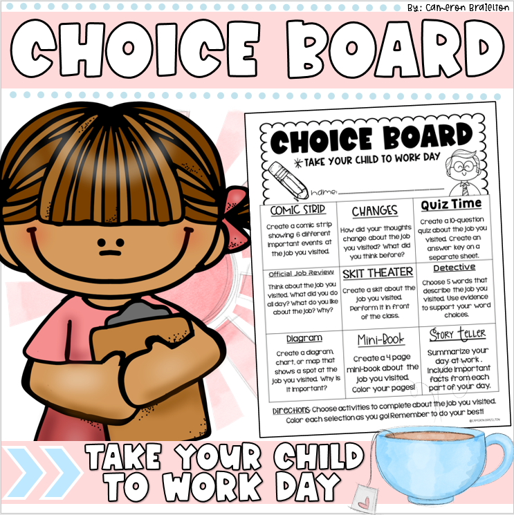 Take Your Child to Work Day Activity Choice Board & Reflection Sheets