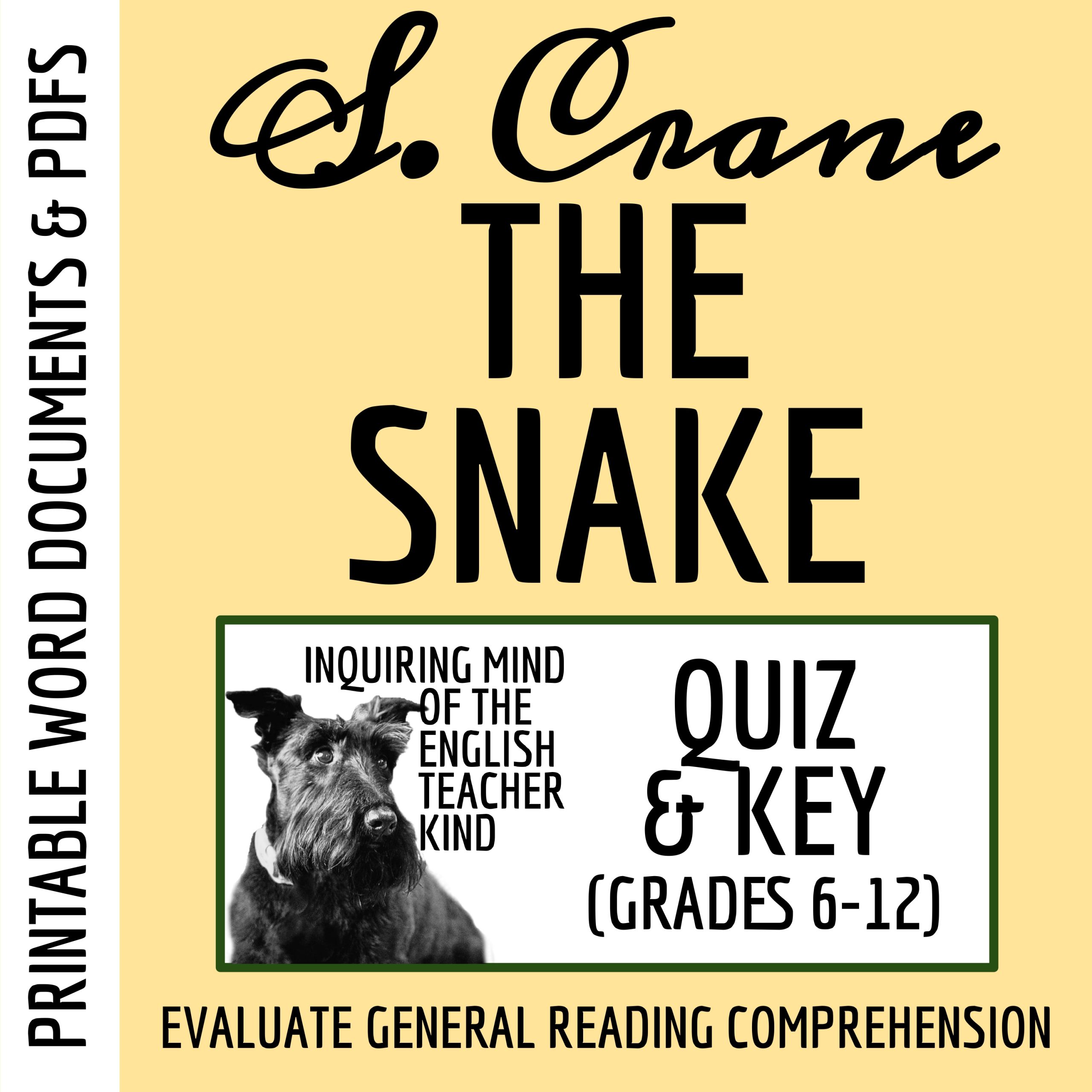 "The Snake" by Stephen Crane Quiz and Answer Key (Short Story for High School)