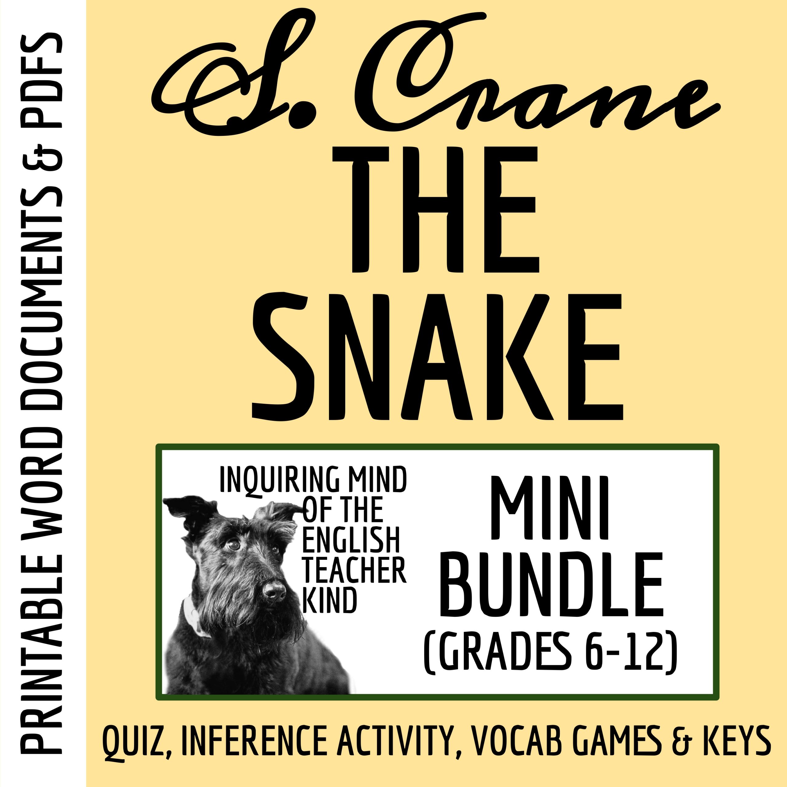 "The Snake" by Stephen Crane Quiz, Analysis Worksheet, and Vocabulary Games (Bundle)