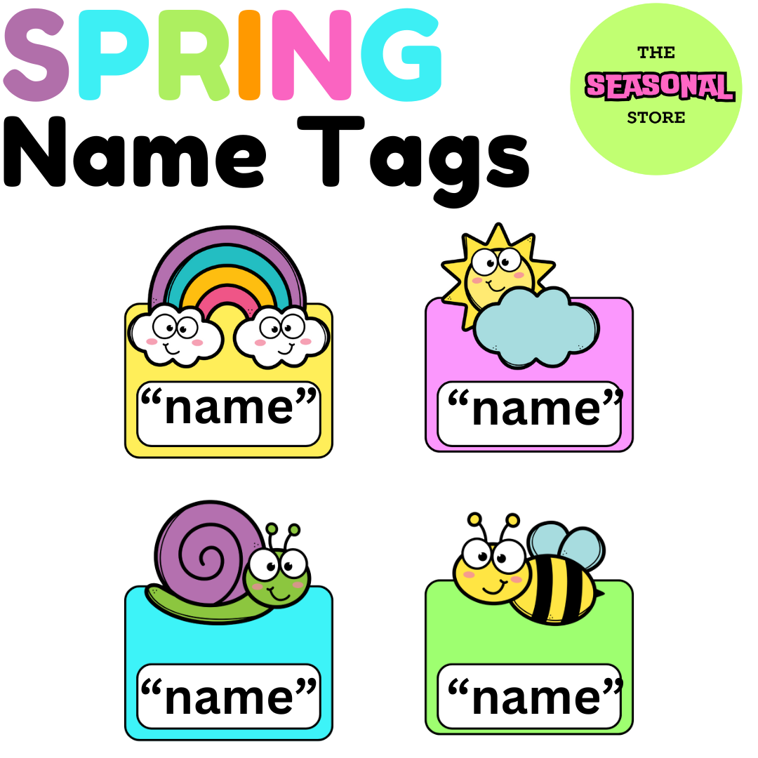 Spring Name Tags- Classroom Labels -Locker Plates Template for Kids