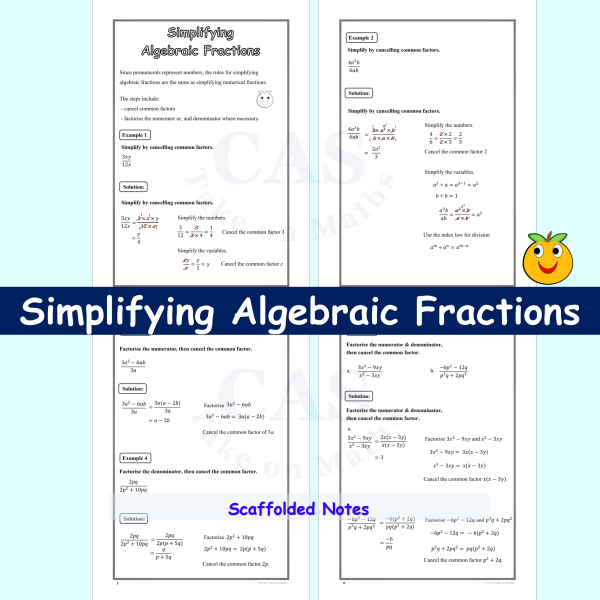 Grades 9 to 12 Simplifying Algebraic Fractions Workbook | Made By Teachers