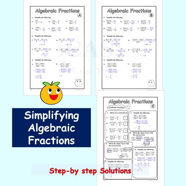 Grades 9 to 12 Simplifying Algebraic Fractions Workbook | Made By Teachers