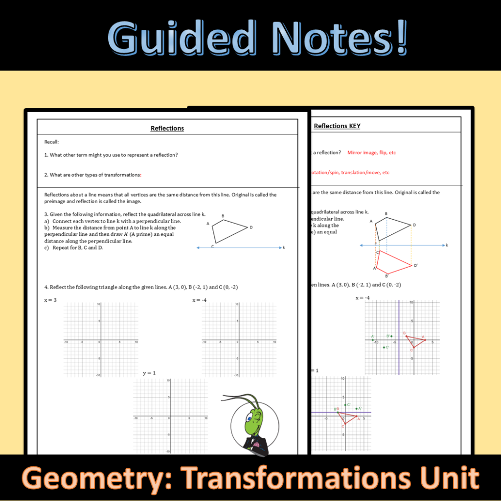 Reflections Geometry Guided Notes Transformations and Symmetry Unit ...
