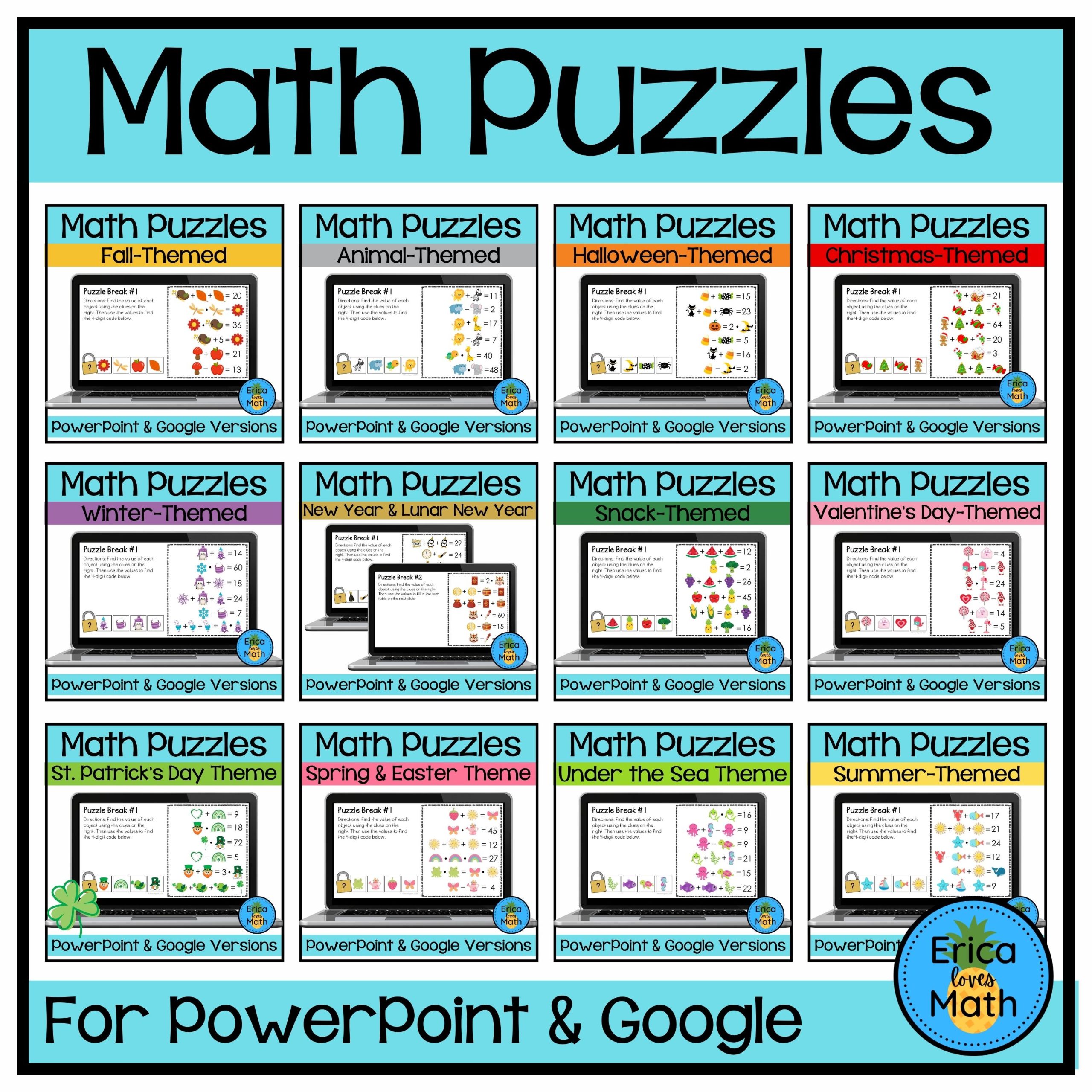 Math Logic Puzzle Activity Growing Bundle for Brain Breaks