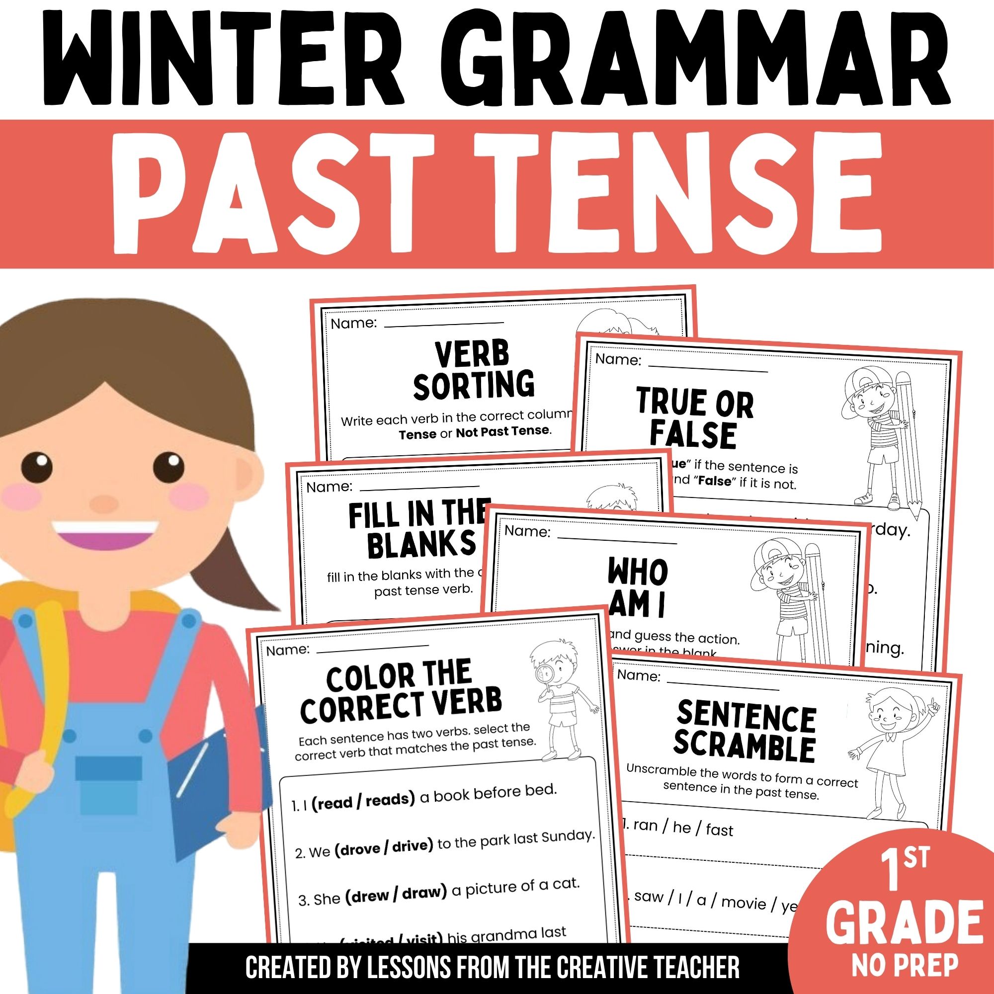 First grade winter grammar worksheets | regular irregular past tense verbs