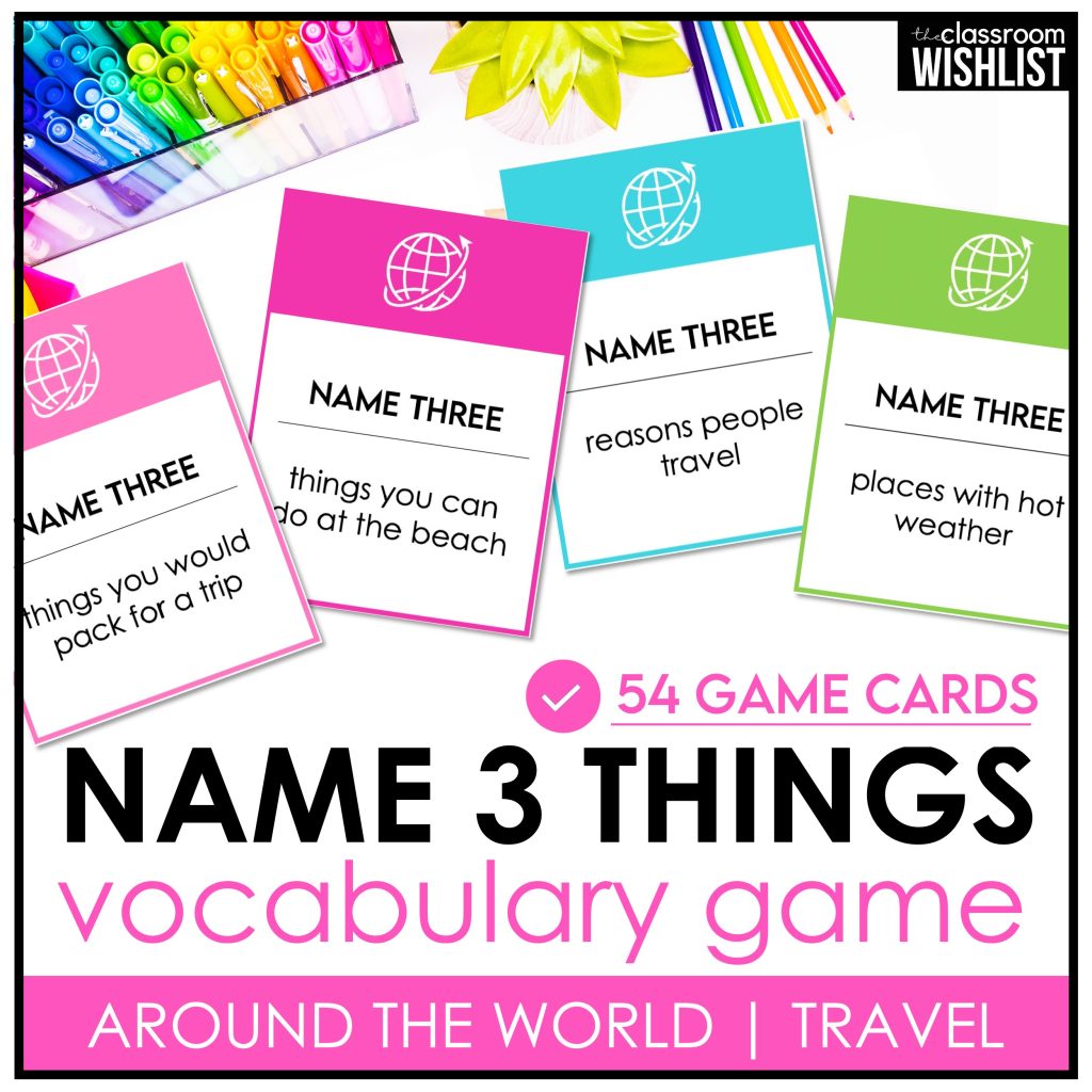 Travel Vocabulary Game for ESL | Name 3 Things Speaking & Categorizing ...