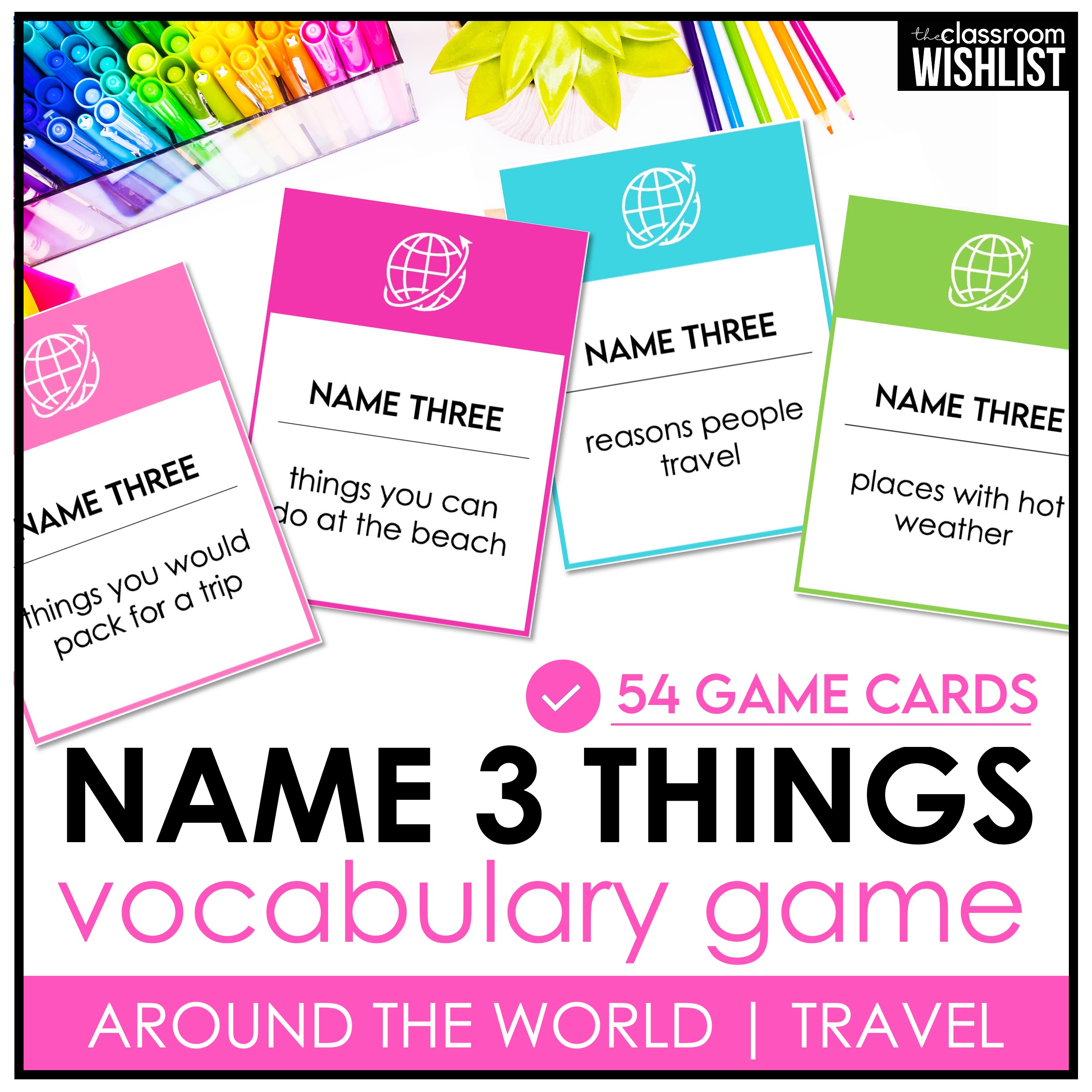 Travel Vocabulary Game for ESL | Name 3 Things Speaking & Categorizing Activity