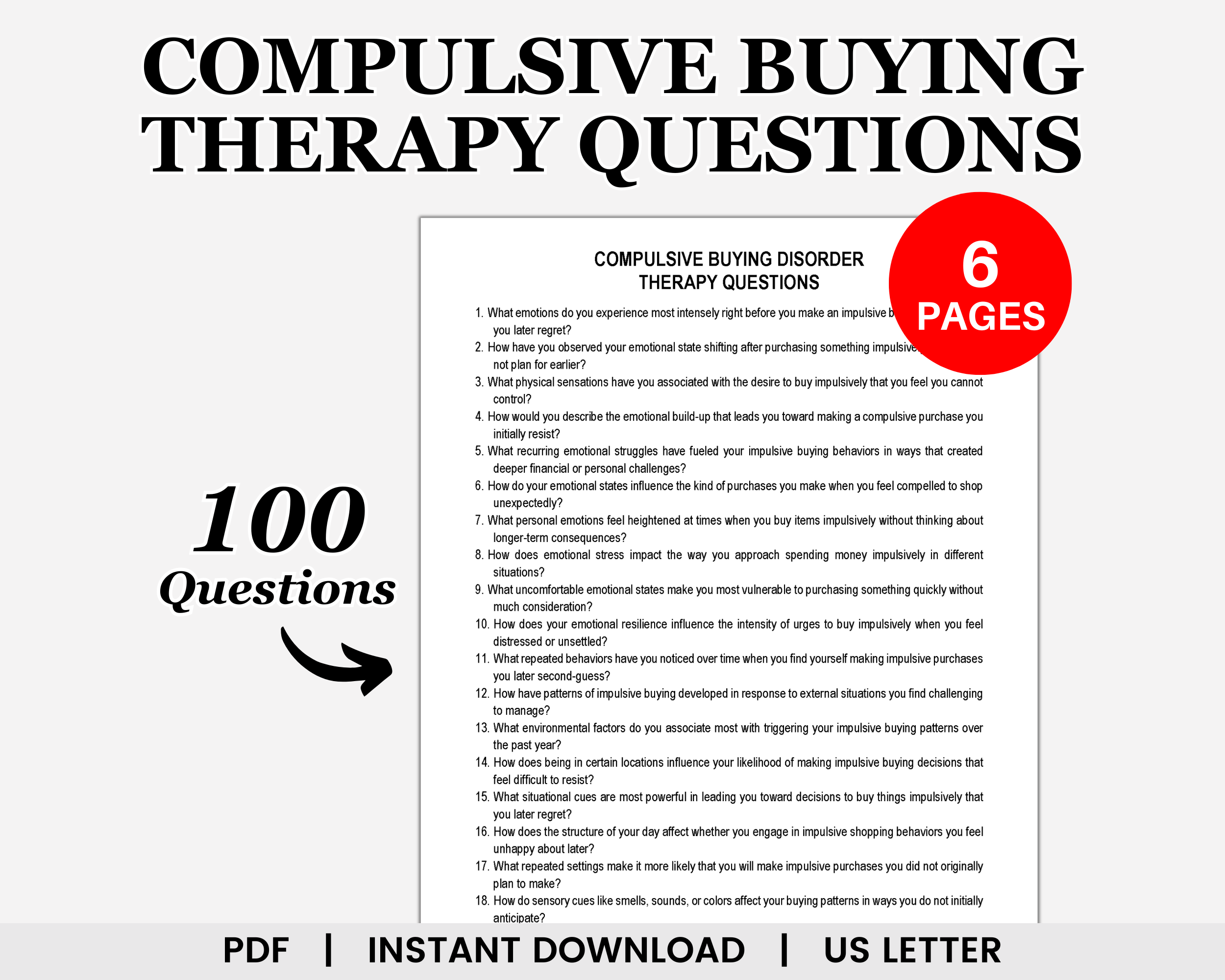 Compulsive Buying Disorder Therapy Questions, Impulsive Buying, Shopping Addiction, Financial Stress