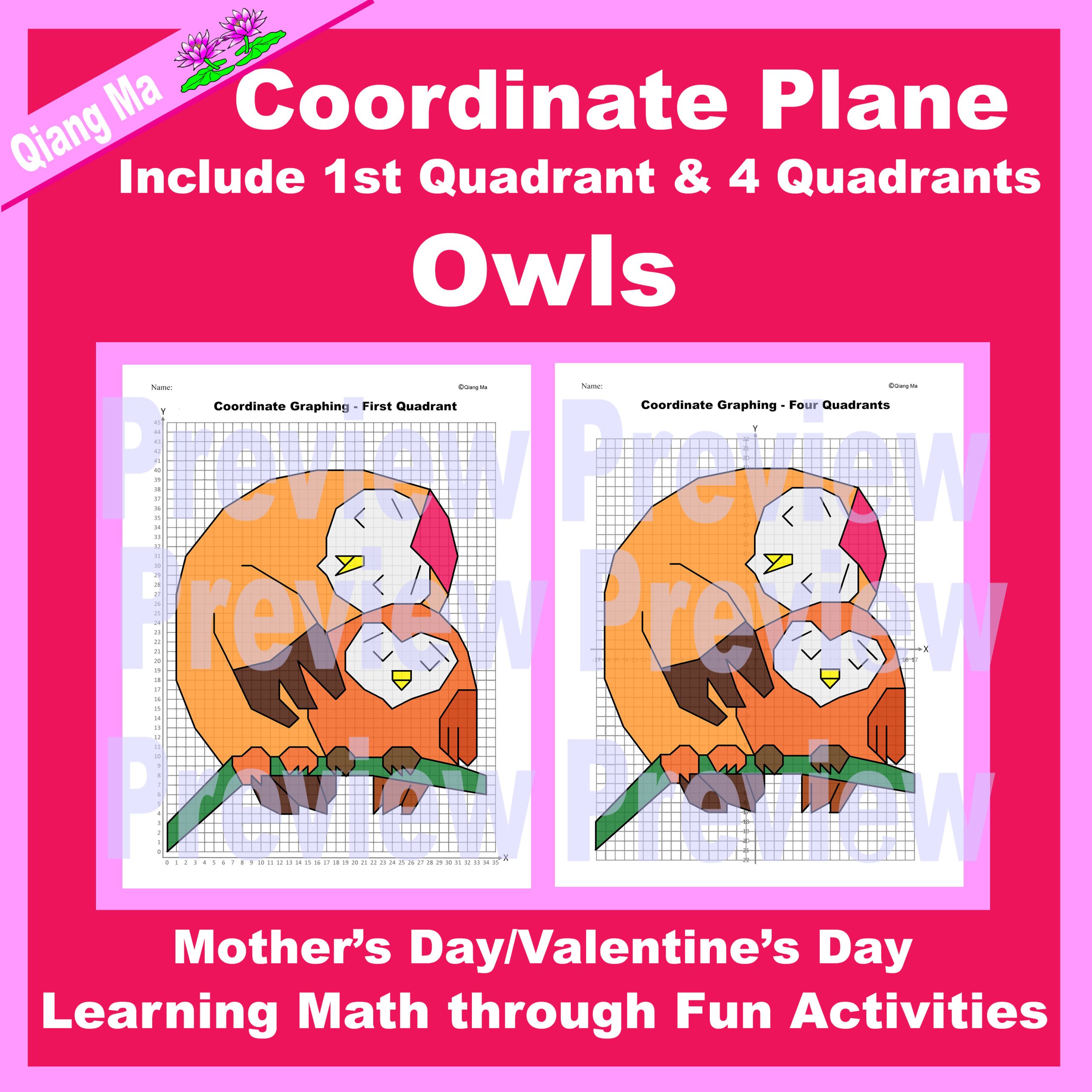 Mother's Day/Valentine's Day Coordinate Plane Graphing Picture: Owls