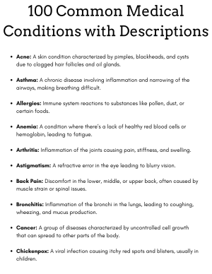 list 100 Common Medical Conditions with Descriptions | Made By Teachers