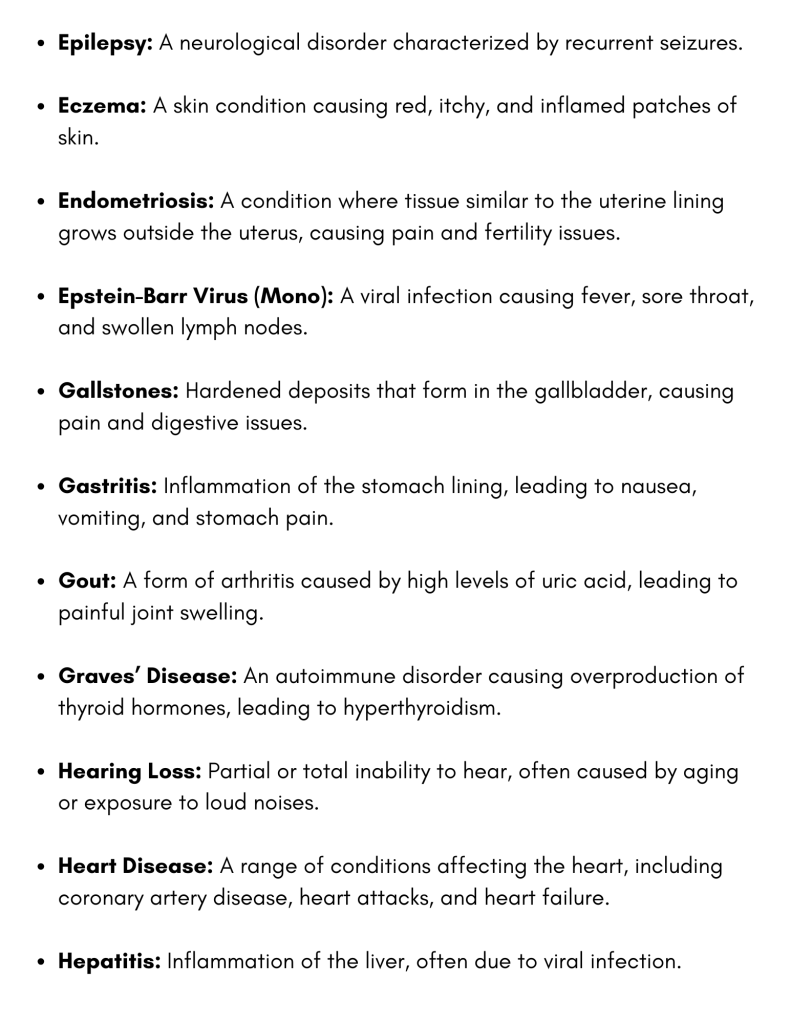 list 100 Common Medical Conditions with Descriptions | Made By Teachers