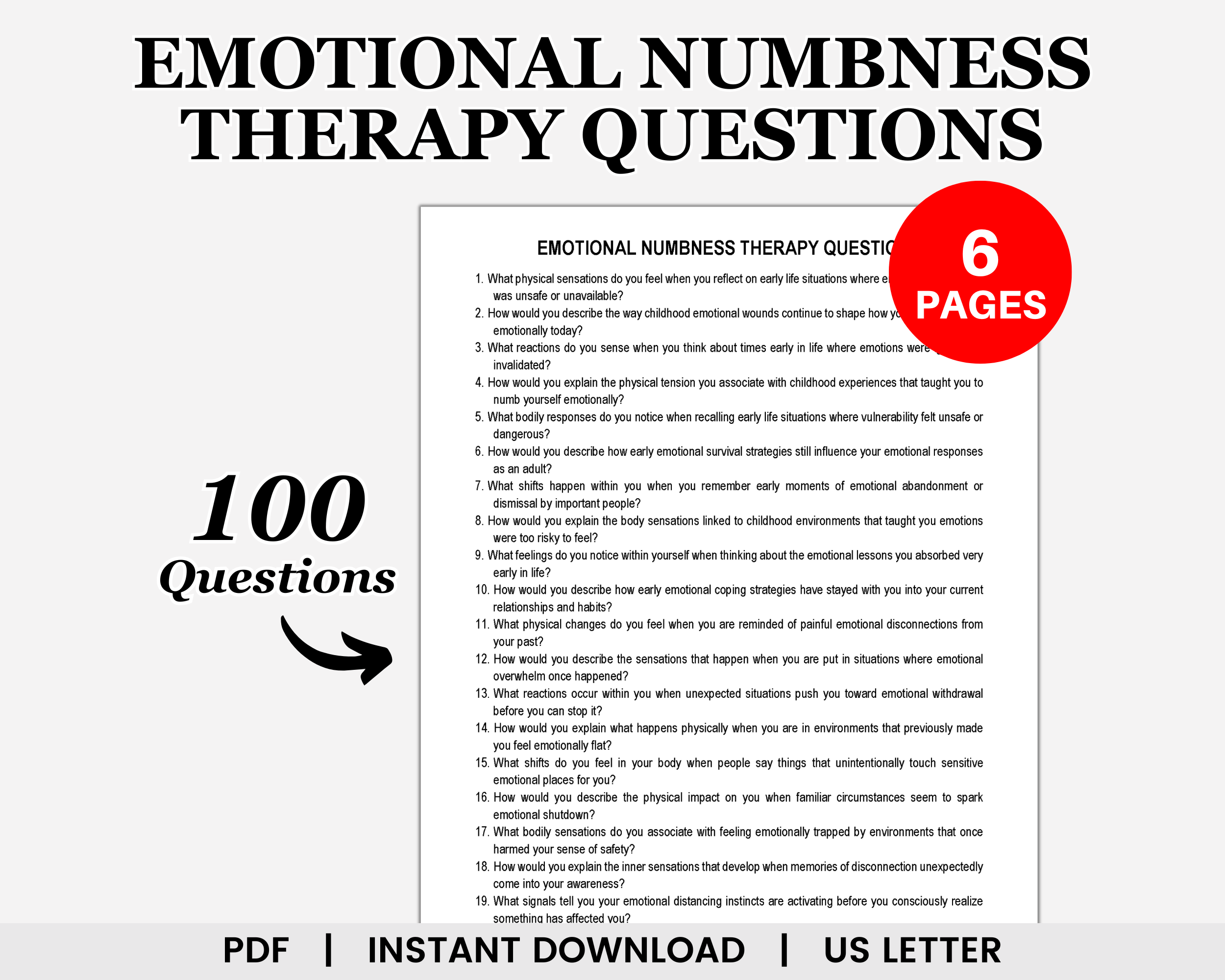 Emotional Numbness Therapy Questions, Emotional Detachment, Emotional Regulation, Somatic Therapy