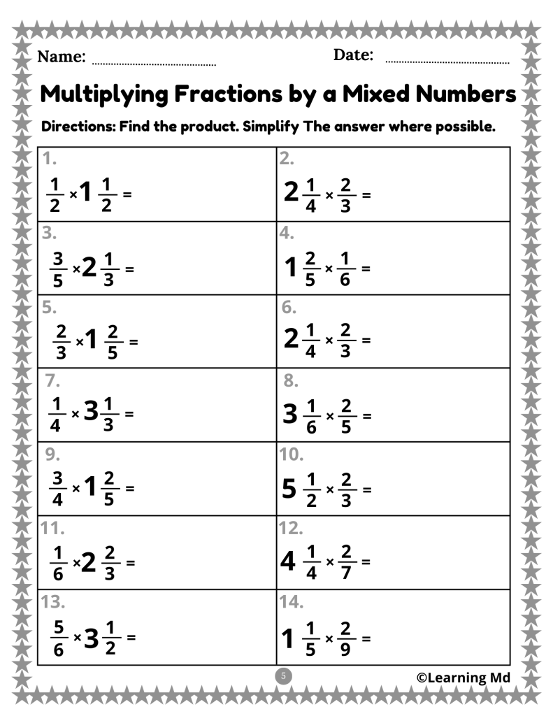 multiplying fractions by a whole numbers, fractions, mixed numbers ...