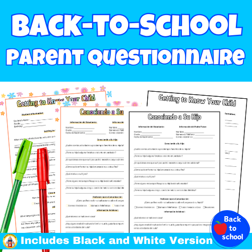 Back-to-School Parent Questionnaire: Spanish & English, No Prep Needed