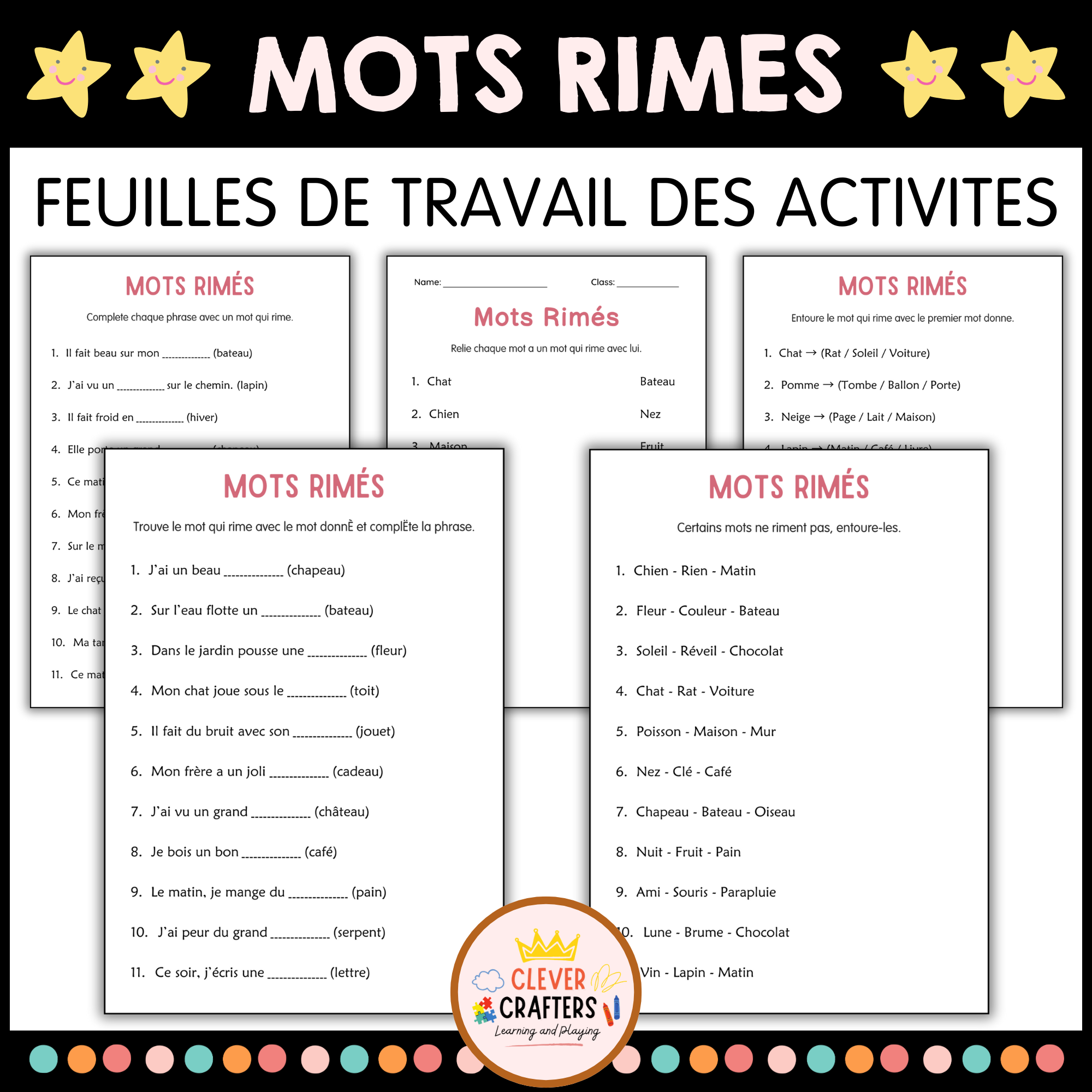 Rhyming Words Worksheets in French - Feuilles de travail sur les mots qui riment