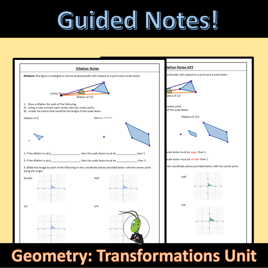 Dilations Geometry Guided Notes Transformations and Symmetry Unit ...