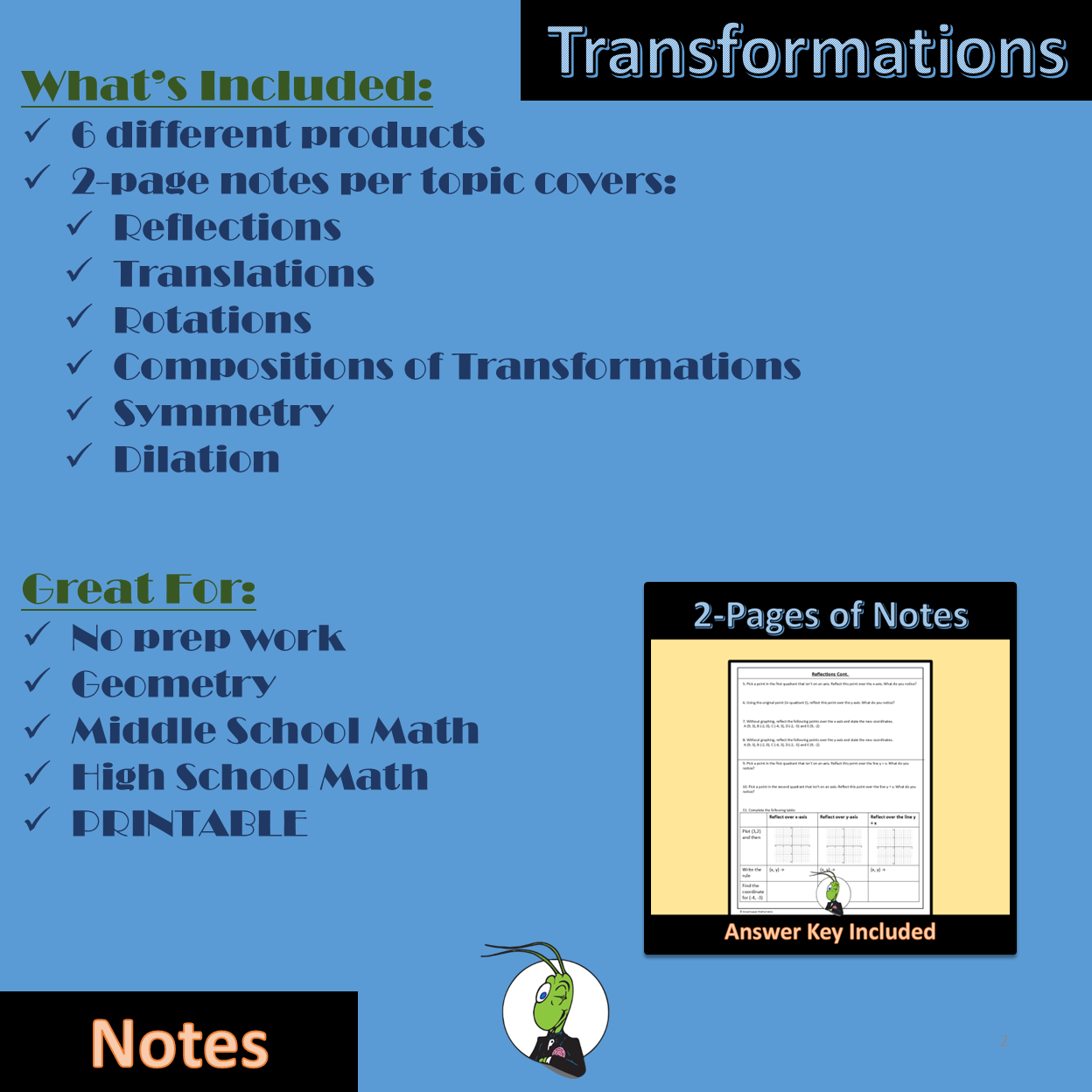 Transformations and Symmetry Guided Notes for Geometry Unit 9 | Made By ...