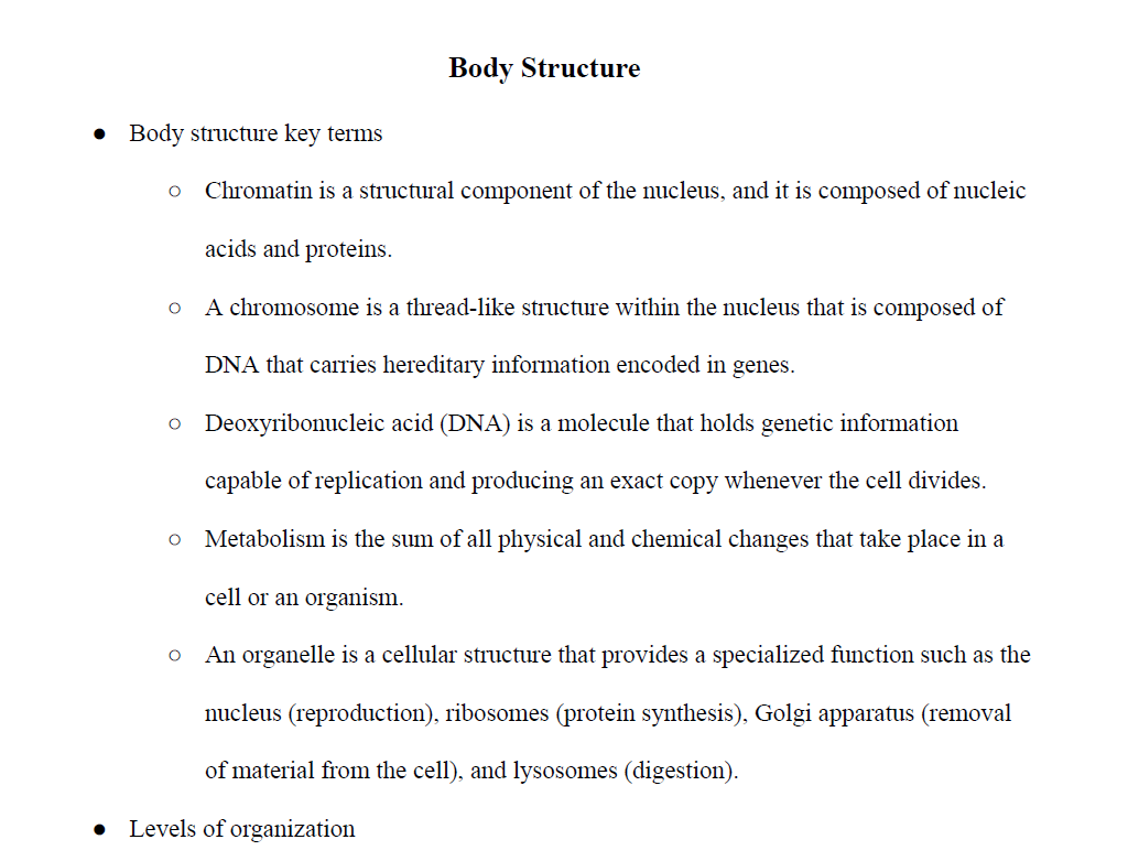Body Structure Notes