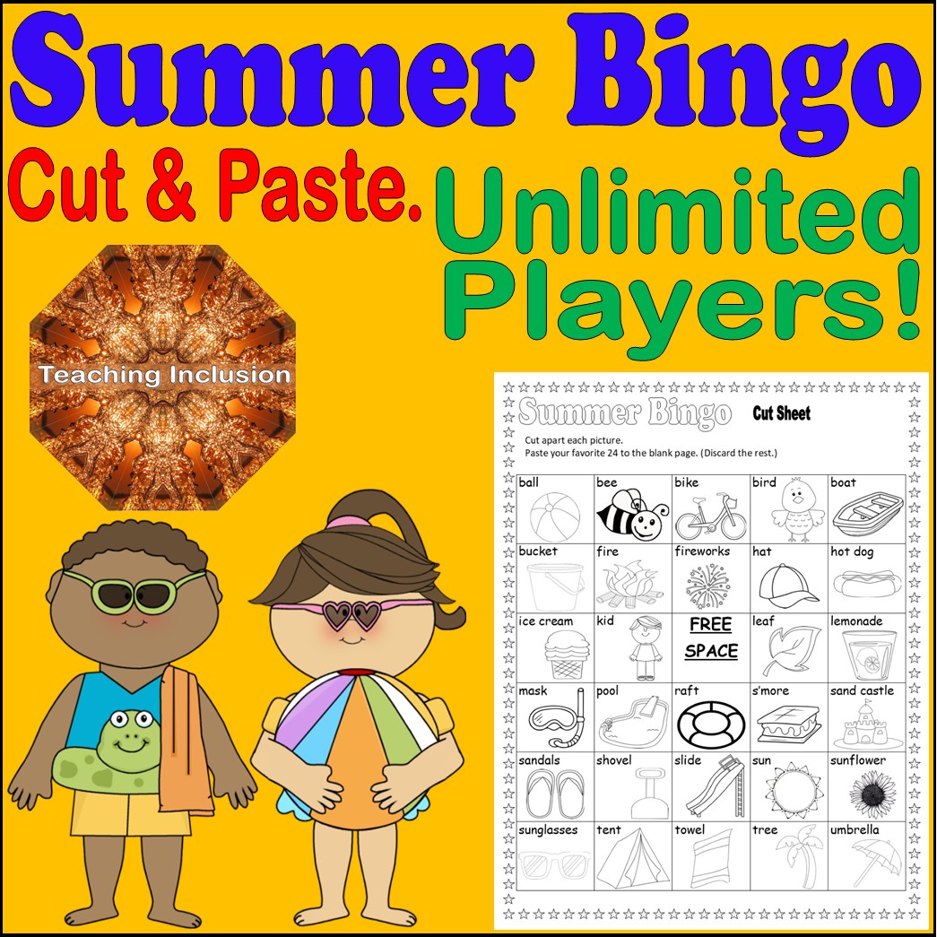 Summer BINGO Game UNLIMITED Students Class Cut & Paste Object Label
