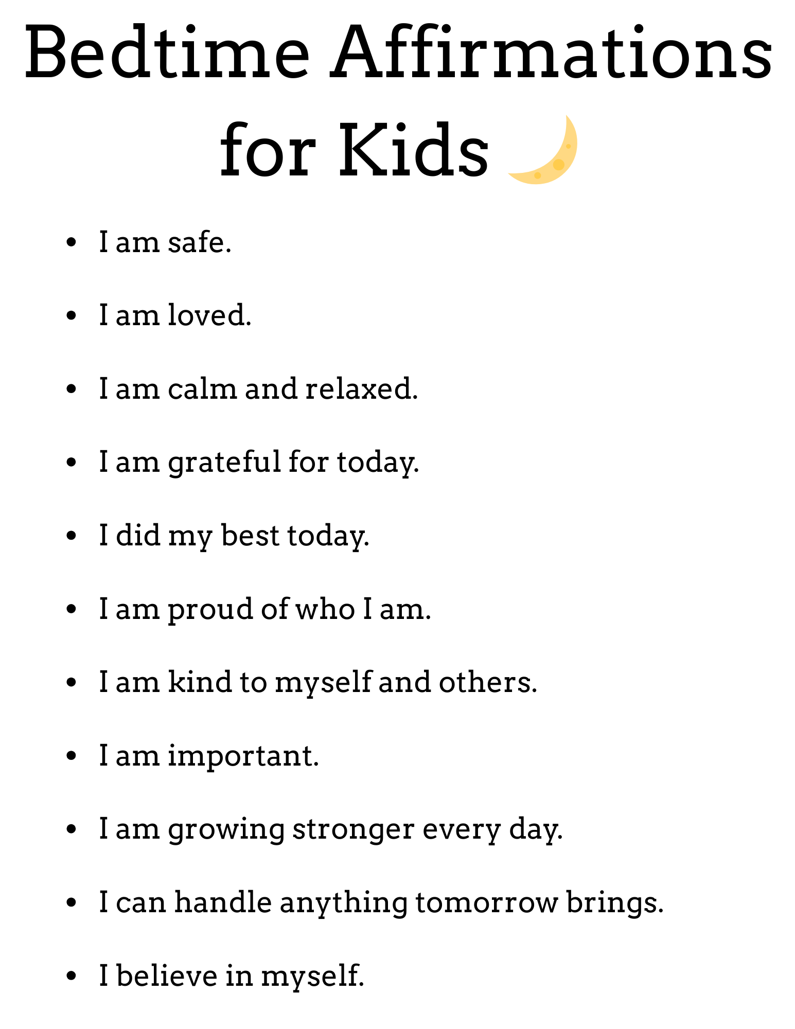 50 bedtime affirmations for kids