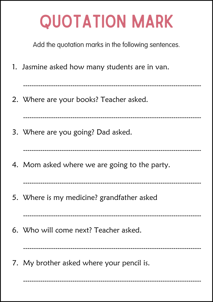 Printable Quotation Marks Grammer Activity Worksheets for Grade 2, 3, 4 ...