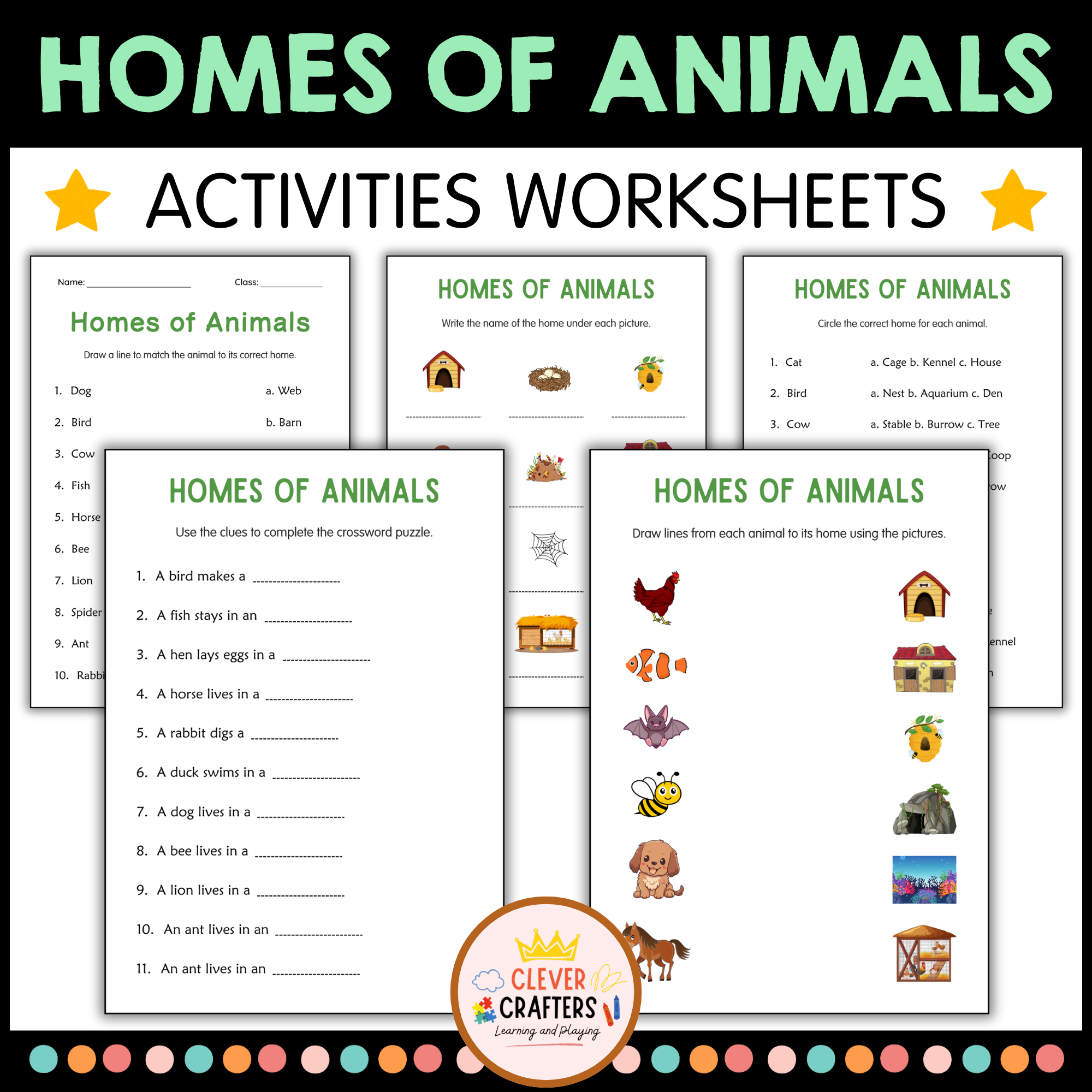 Homes of Animals Activity Worksheets for Grade 2, 3, 4 - Animals and Their Homes