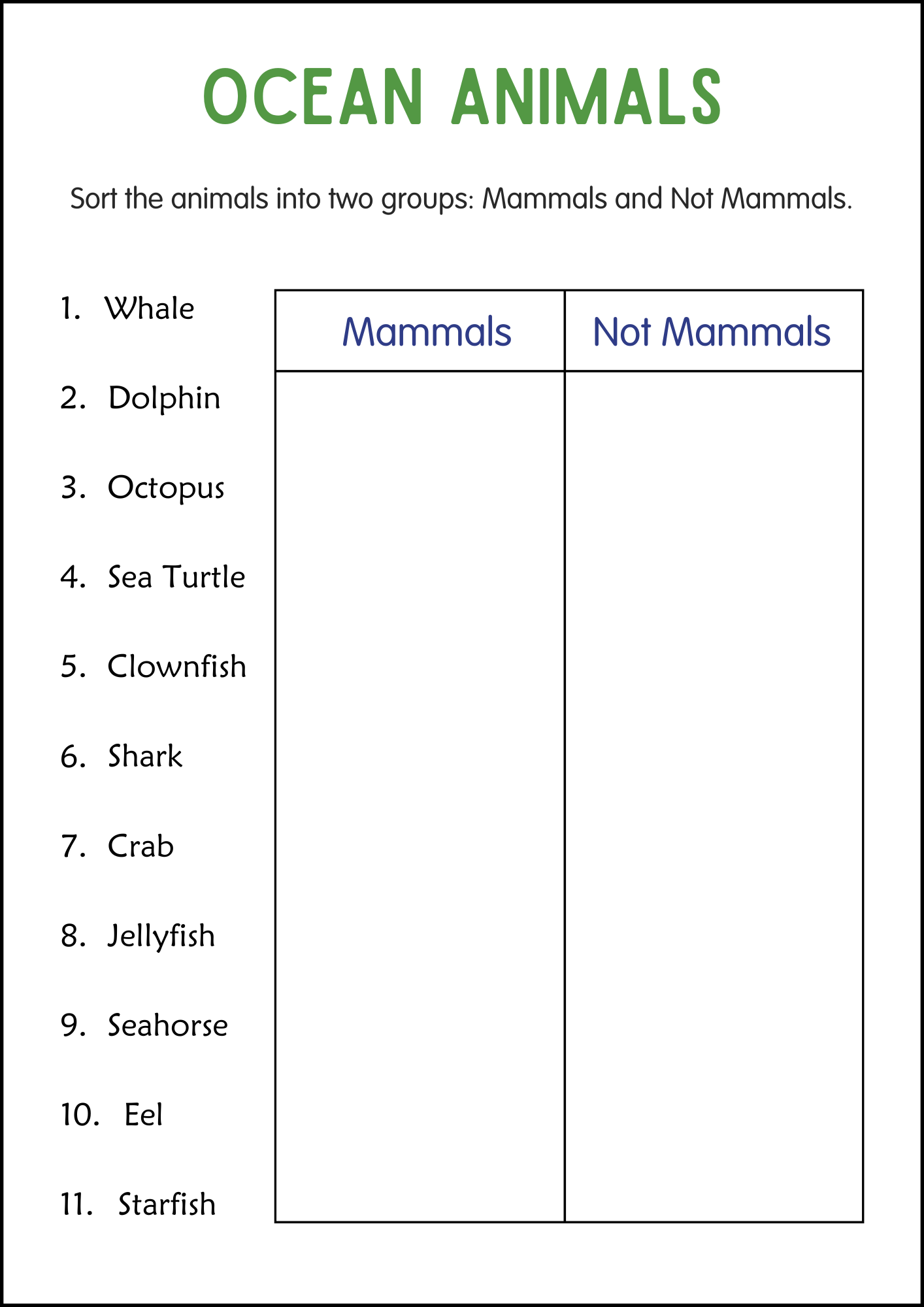 Printable Ocean Animals Activity Worksheets for Grade 2, 3, 4 - Sea ...