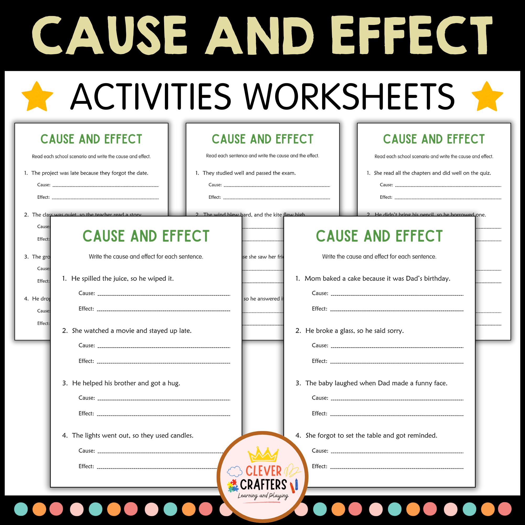Printable Cause and Effect Practice Activity Worksheets for Grade 2, 3, 4