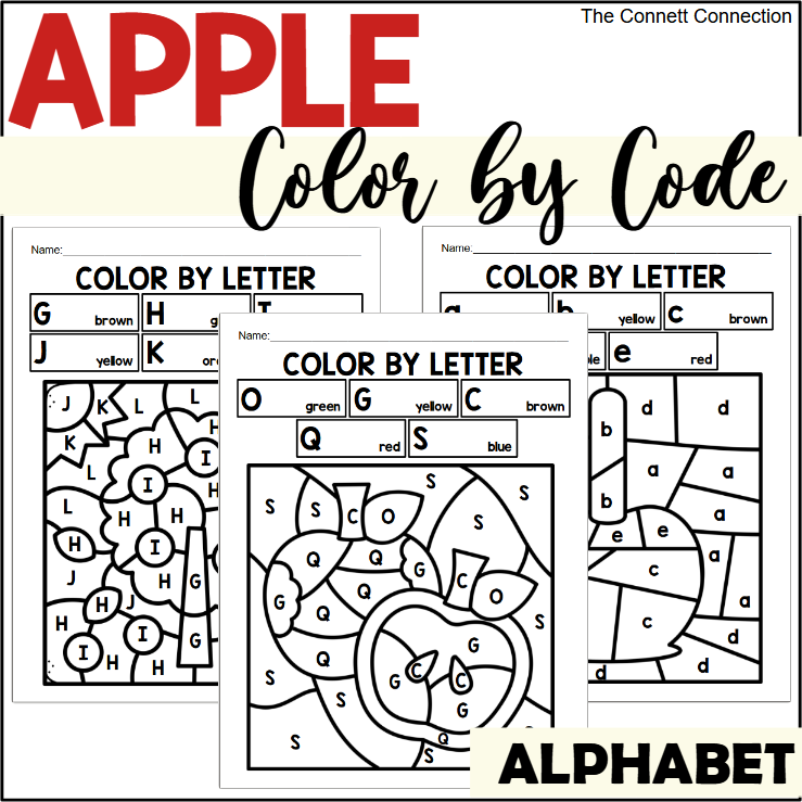Apple Alphabet Color by Code Worksheets