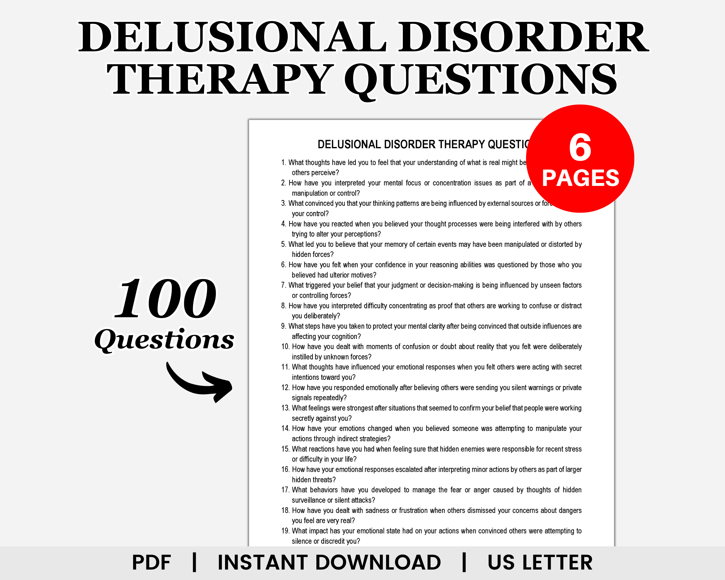 Delusional Disorder Therapy Questions, Psychotic Disorder, Paranoid Disorder, Mood Disorder