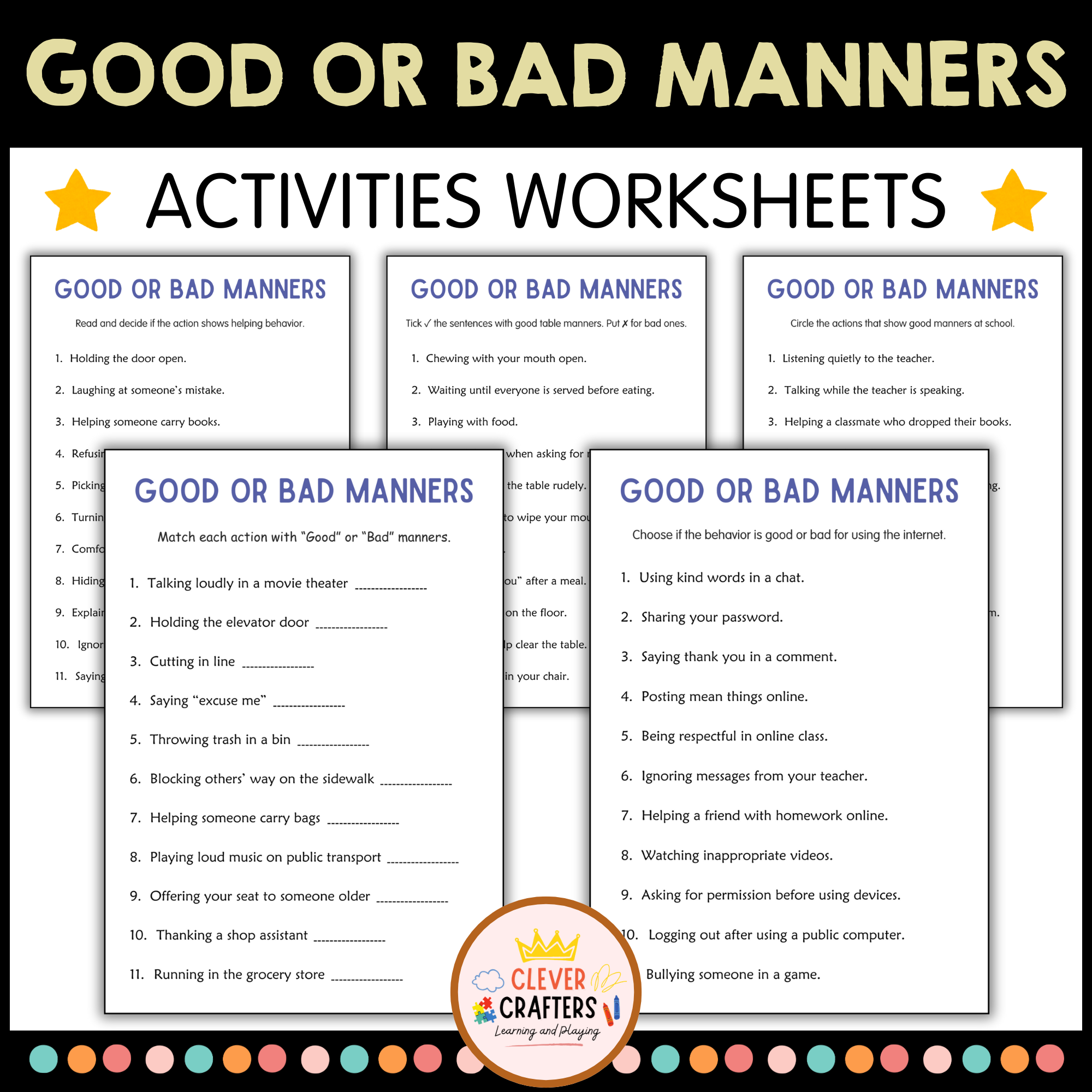 Printable Good and Bad Manners Activity Worksheets for Grade 2, 3, 4