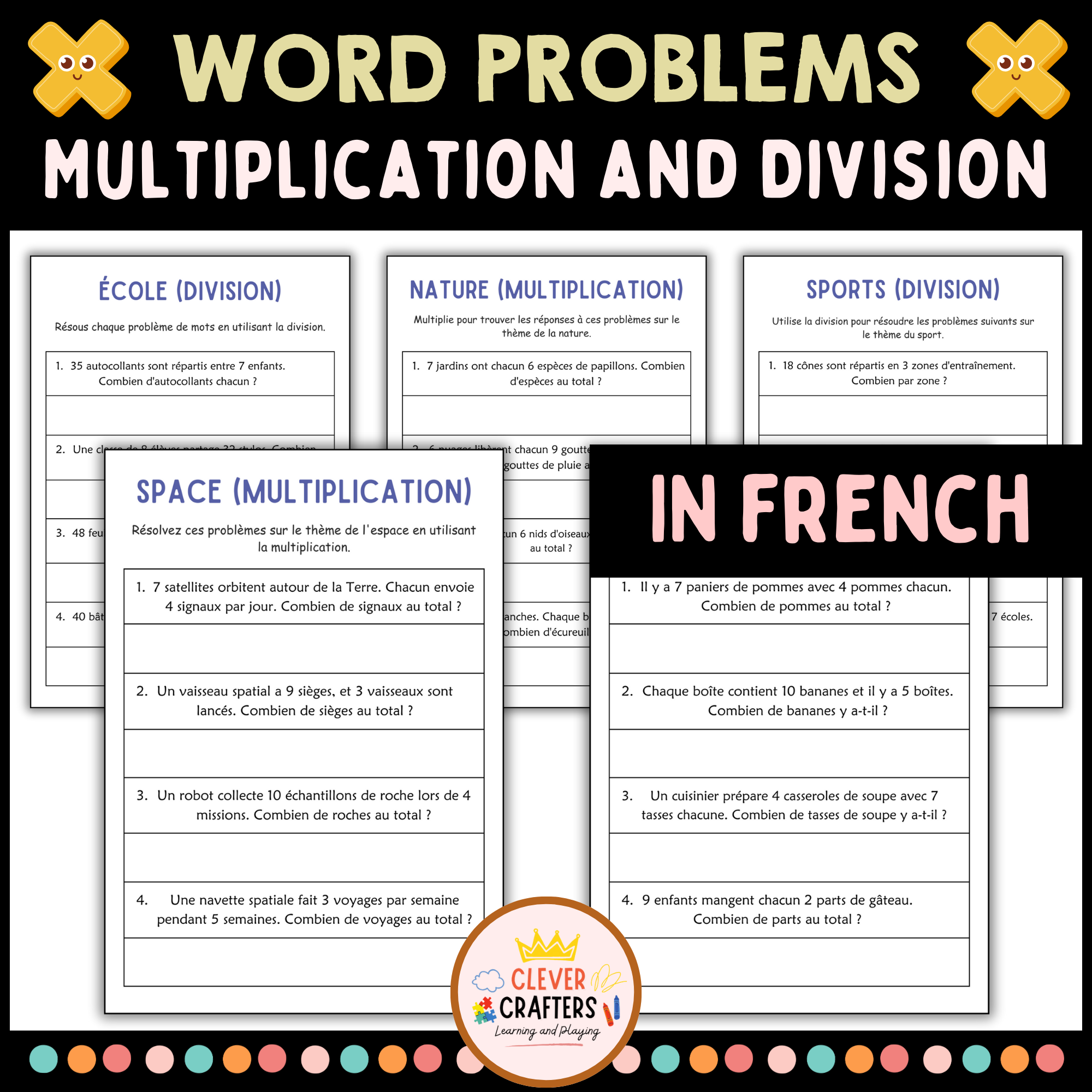 Division and Multiplication Word Problems Math Worksheets in French for Grade 2