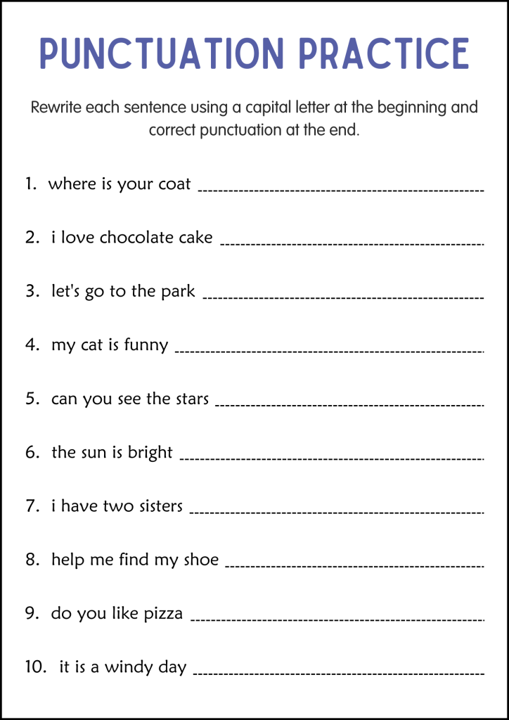 Punctuation Practice Worksheets - Periods, Question Marks, Exclamation ...