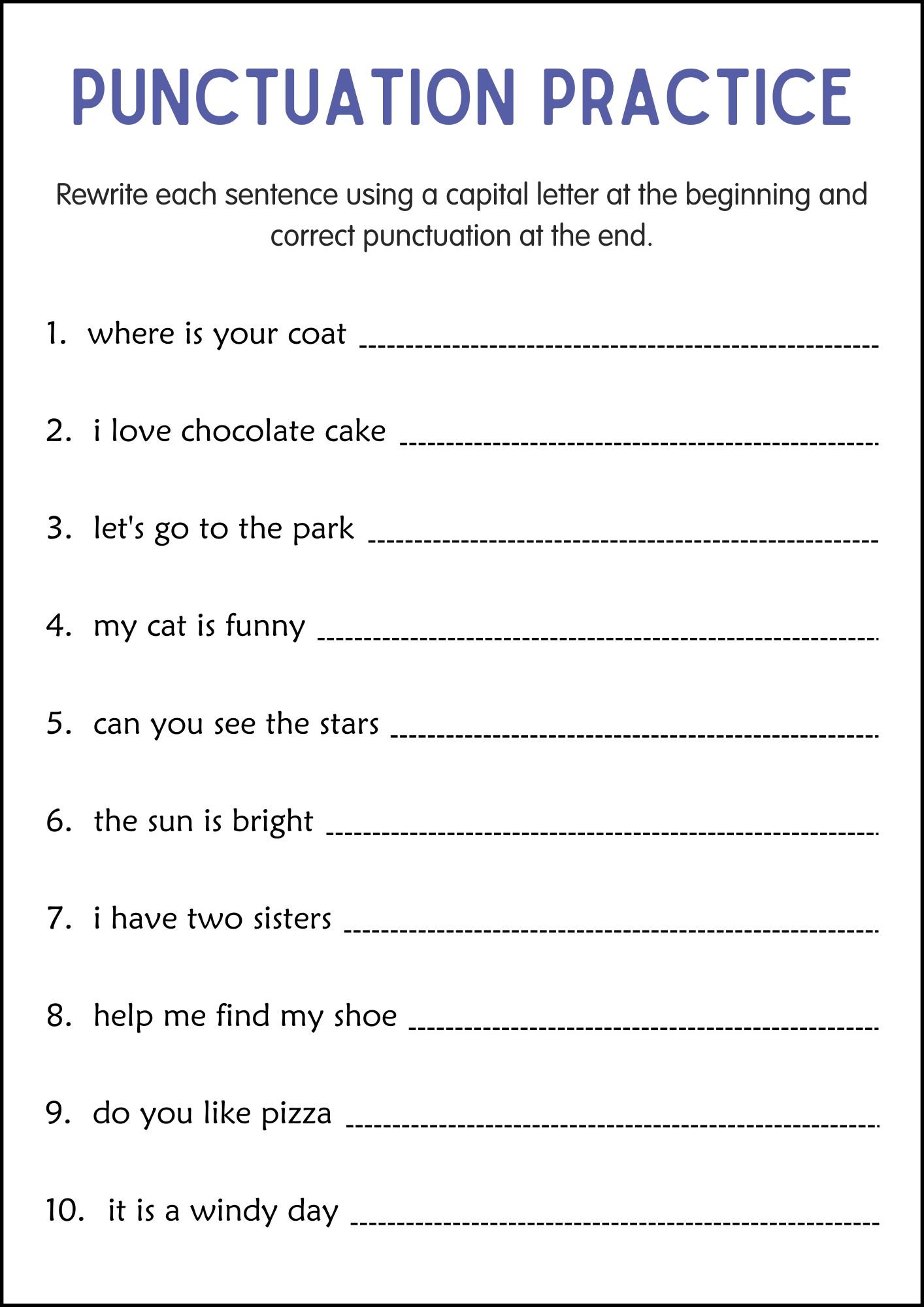 Punctuation Practice Worksheets - Periods, Question Marks, Exclamation ...