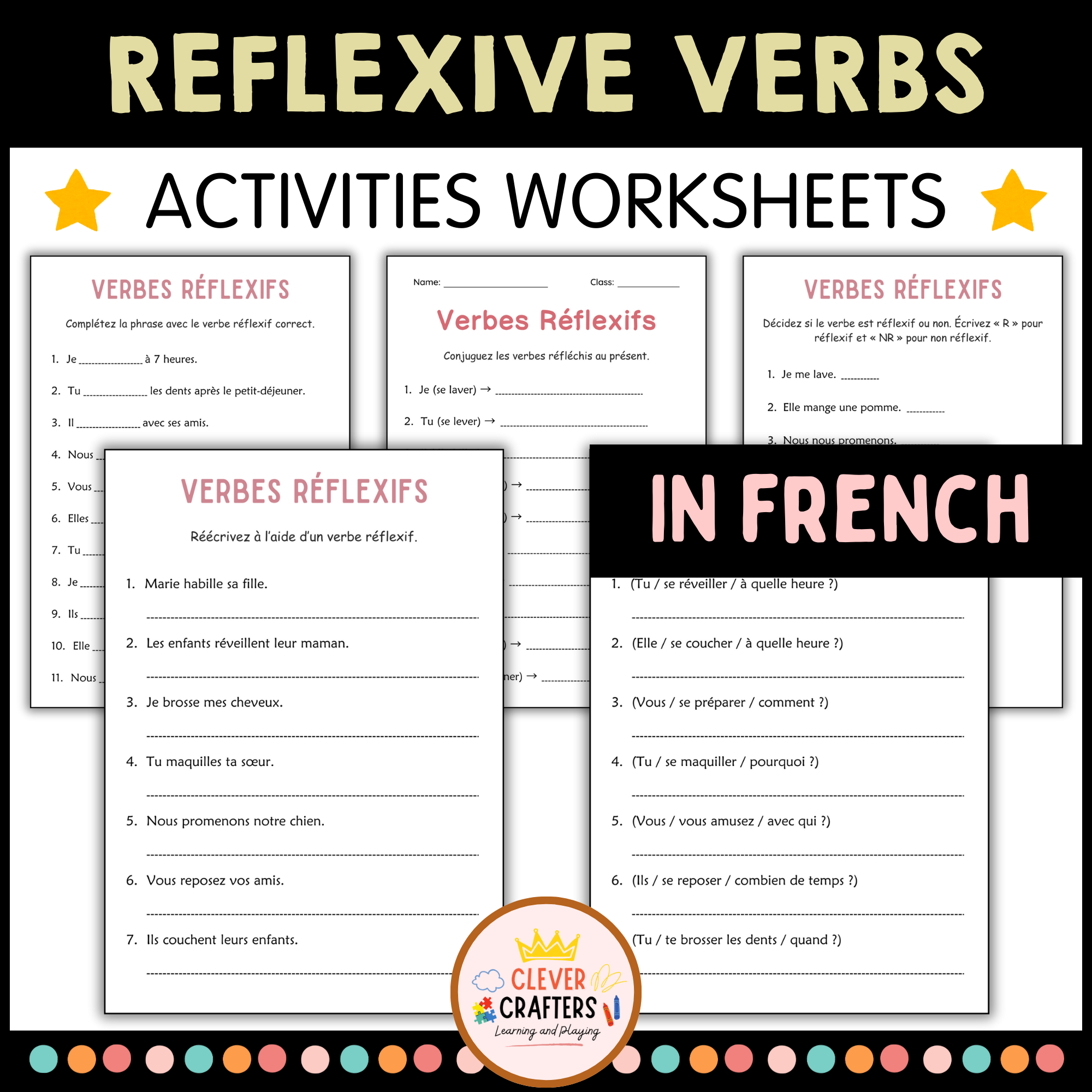 Reflexive Verbs Practice Worksheets in French - Verbes Réflexifs
