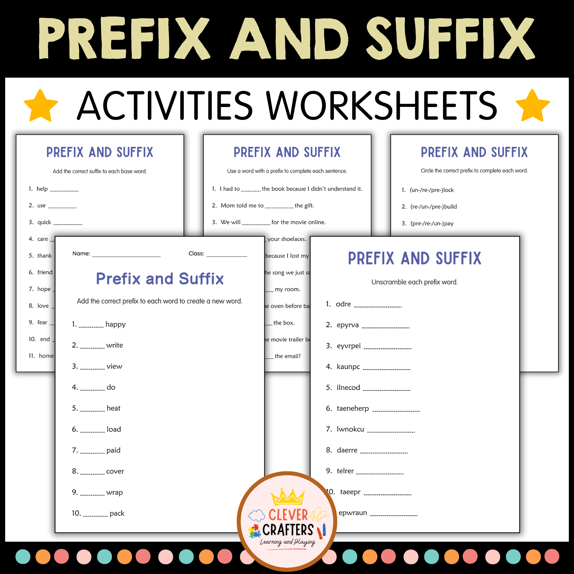 Prefixes and Suffixes Worksheets and Vocabulary Activities for Grade 2, 3, 4