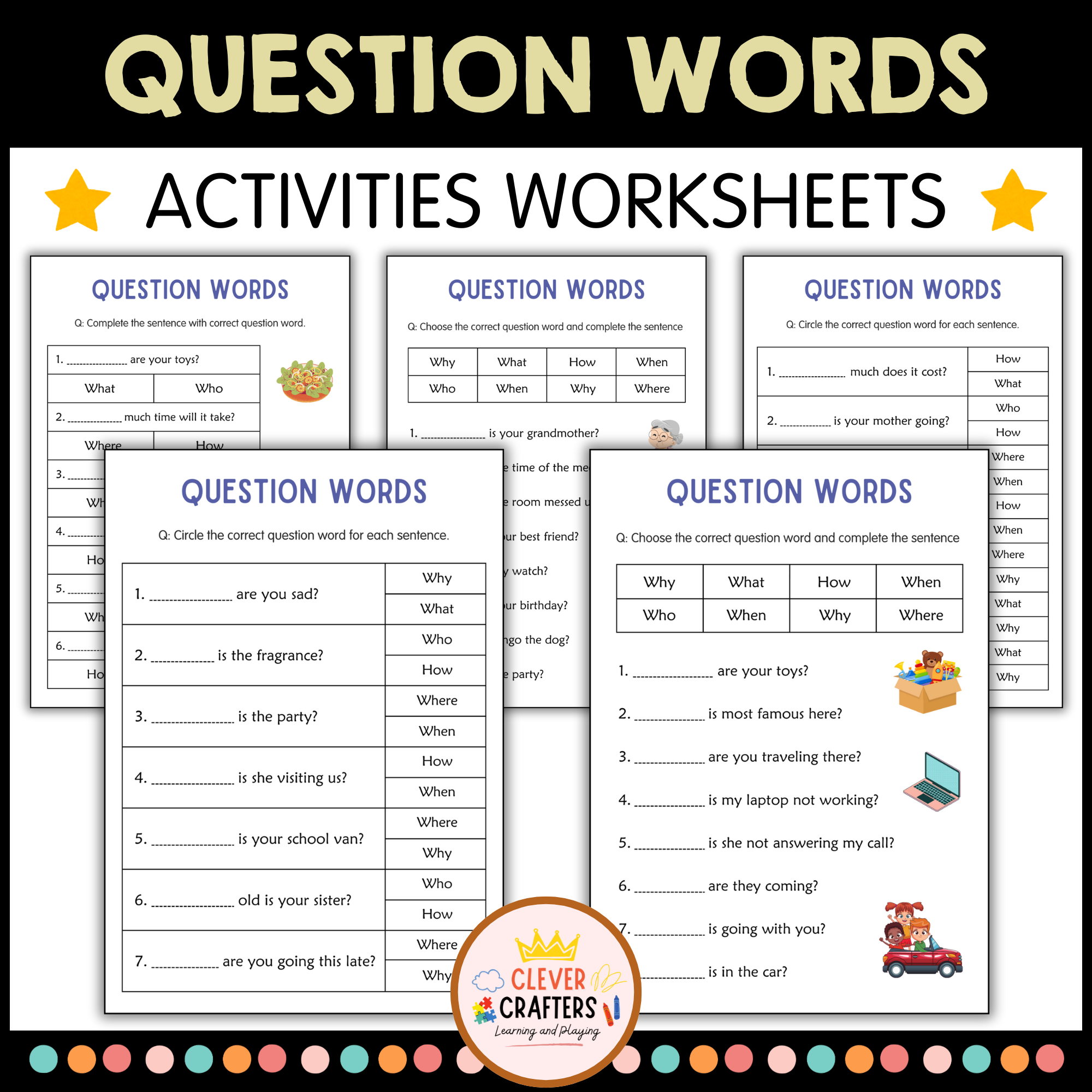 Who, What, When, Where, Why, How: Question Words Worksheets for Grade 1, 2, 3