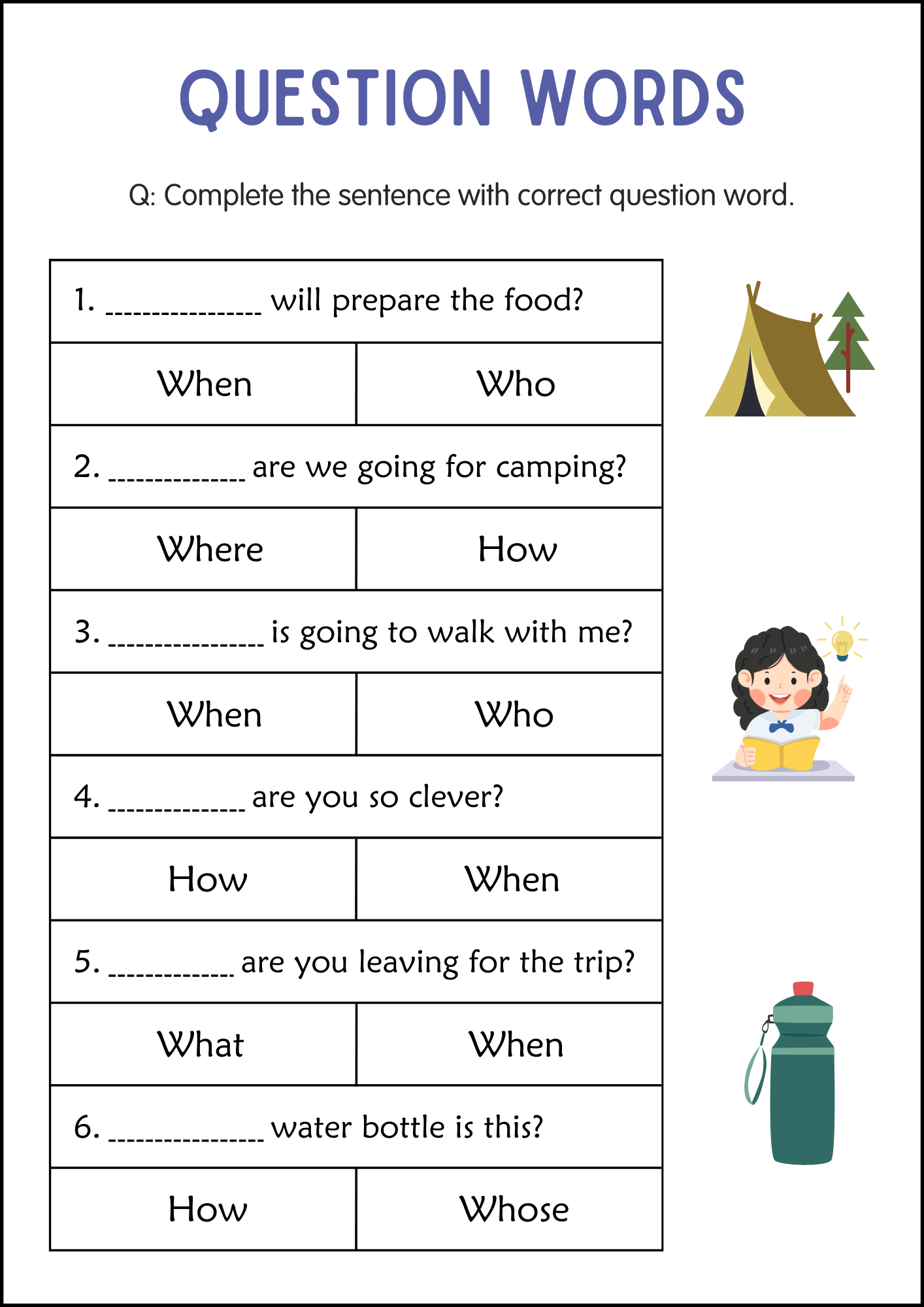 Who, What, When, Where, Why, How: Question Words Worksheets for Grade 1 ...