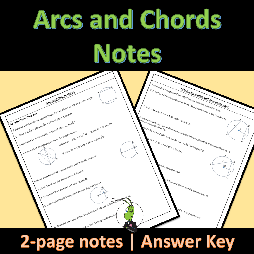 Arcs and Chords in Circles Geometry Guided Notes Circles Unit