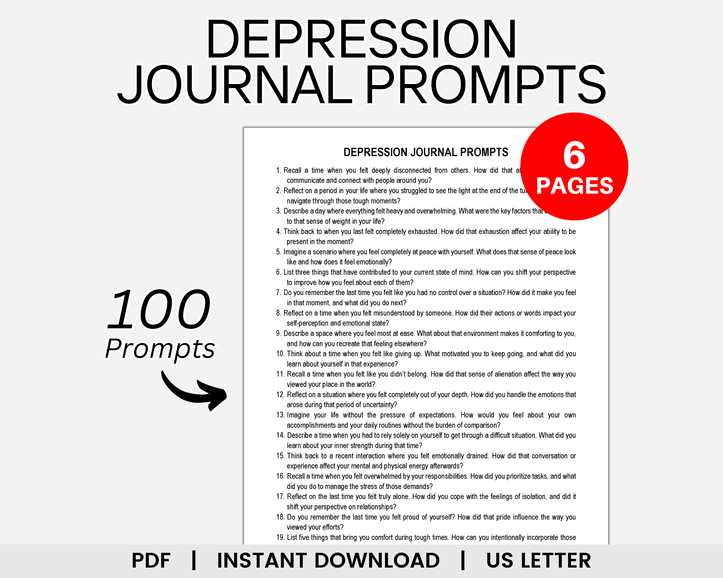 Depression Journal Prompts, Journal Prompts for Depression, Depressive Disorder, Depression Prompts
