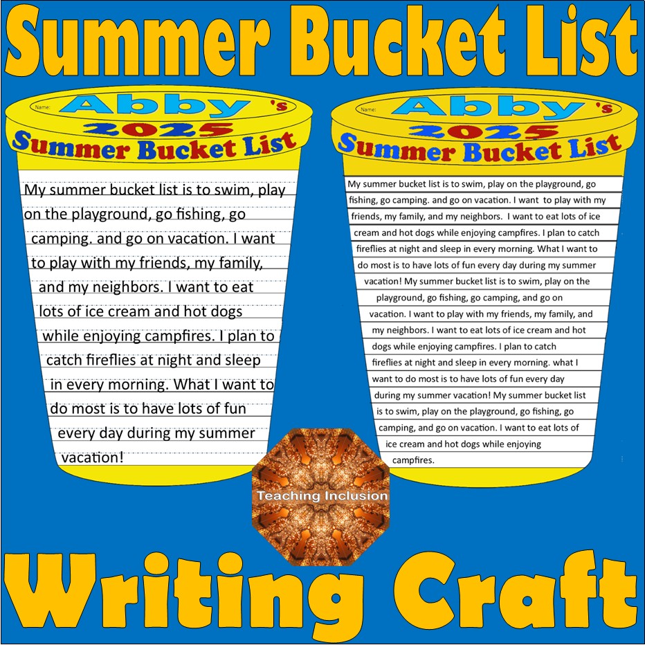 Summer Bucket List 2025 Writing Prompt Journal Page Hallway Craft NO PREP