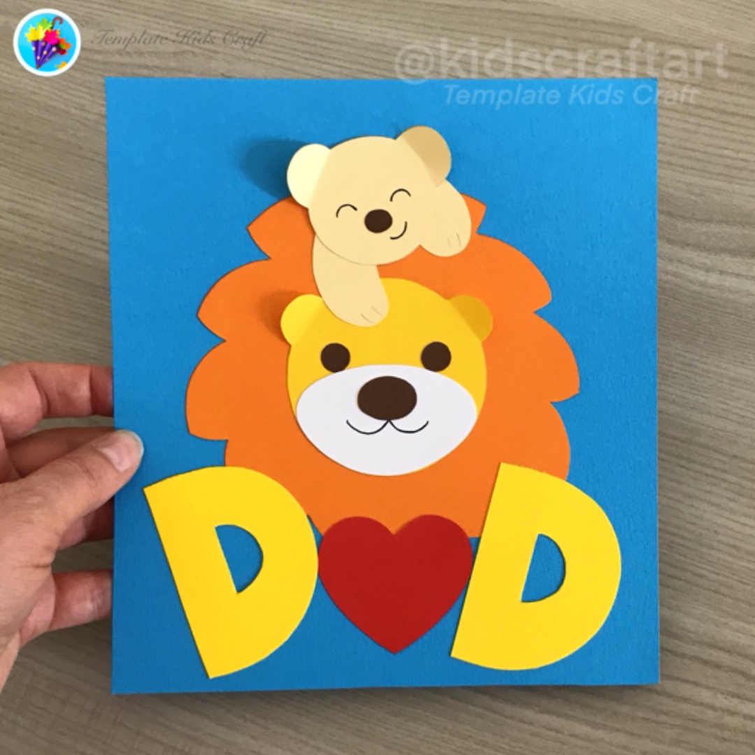 Father’s Day Craft Lion for Gift Card I Love DAD Animal Zoo Jungle Summer June