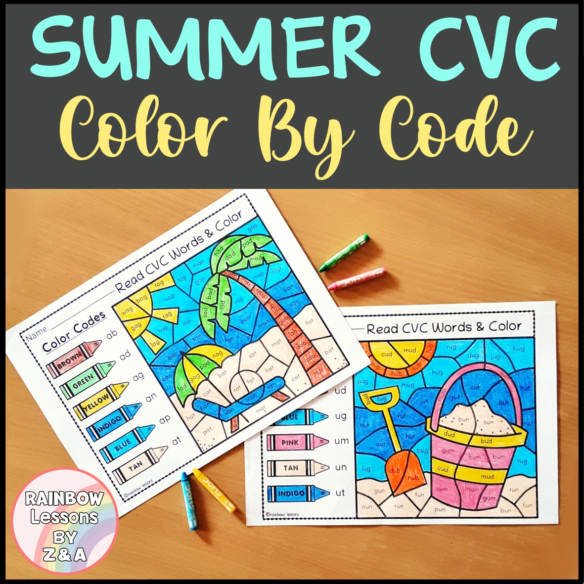 Summer Coloring Sheets | CVC Words Worksheets | Summer Color by CVC Word