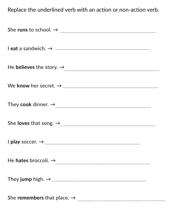 Action and Non-Action Verbs Practice Exercises | Made By Teachers