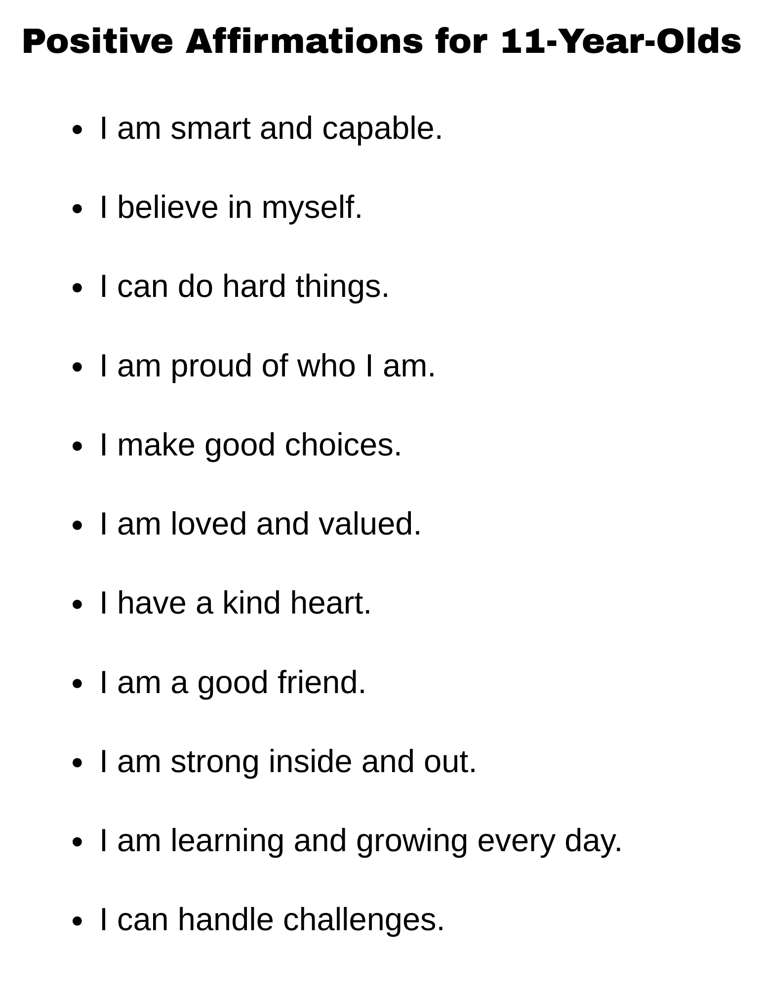 Positive Affirmations for 11-Year-Olds