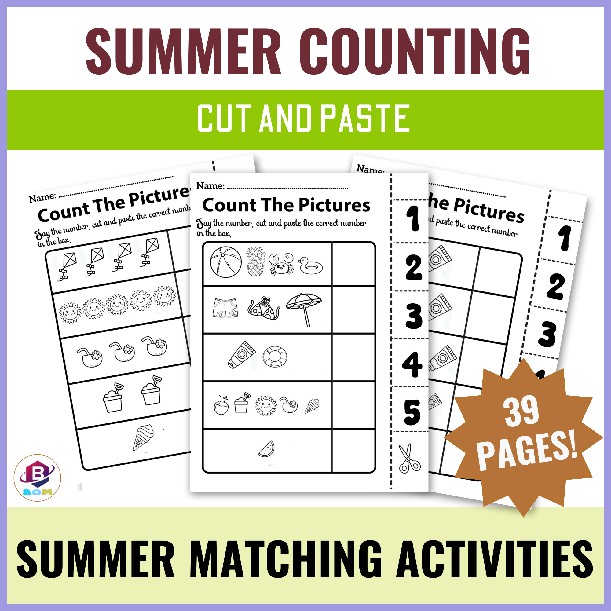 Summer Counting to 5 Cut and Paste Activities