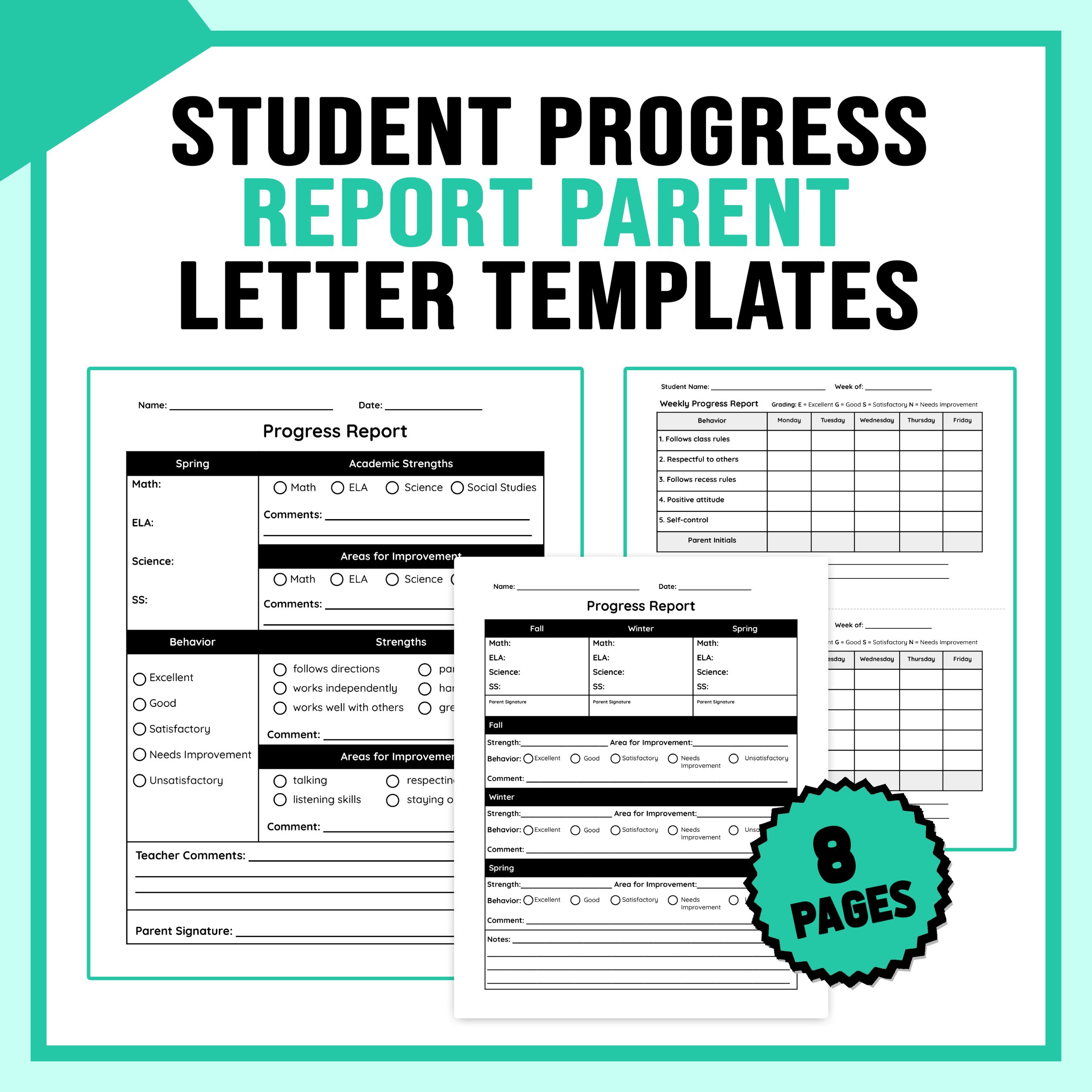 Student Progress Report Parent Letter Templates