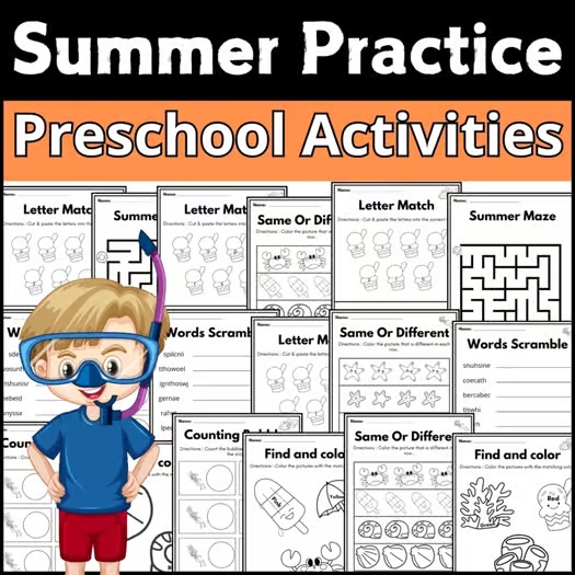 May End of the Year Activities Summer Prek Math and Literacy | mazes | beach