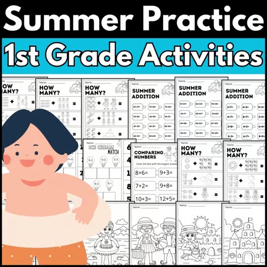 June End of the Year Activities Summer 1st grade Math| Coloring pages (Bonus)